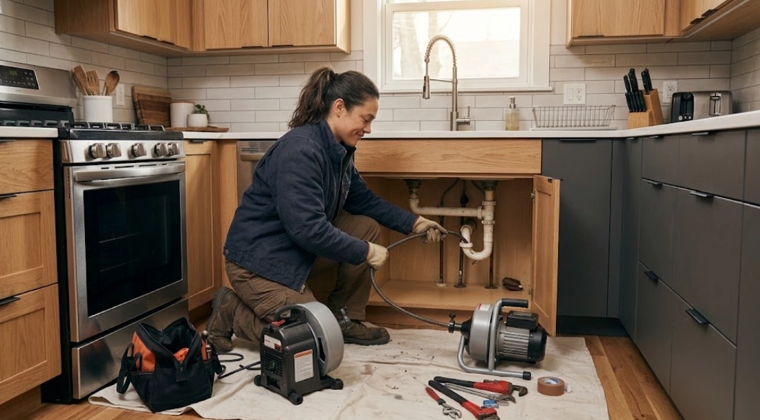 drain cleaning Upper East Side Manhattan technician clearing kitchen sink blockage